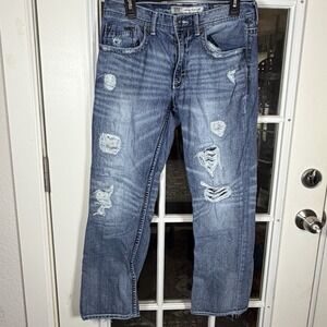 BKE Denim Jake Straight Men's 32S Distressed Ripped Thick Stitch Jeans Medium Wa